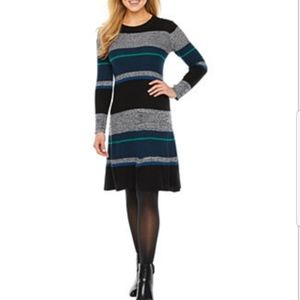 Ronni Nicole long sleeve Block Stripe Fit & Flare midi sweater dress